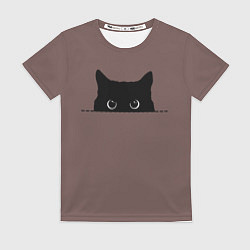 Футболка женская Черная кошка выглядывает из укрытия, цвет: 3D-принт