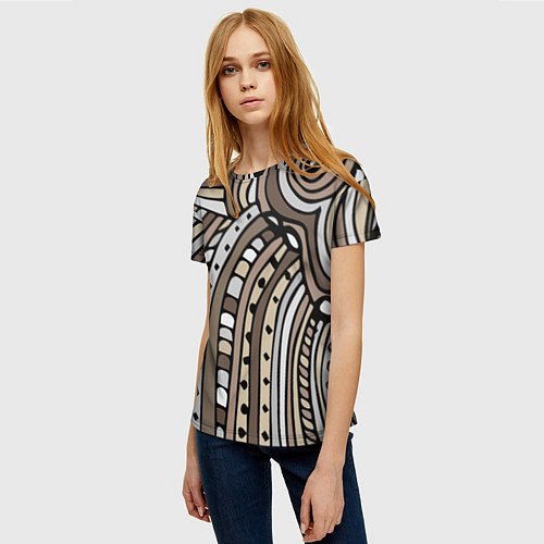 Женская футболка Абстрактный геометрический рисунок от руки Волны, / 3D-принт – фото 3