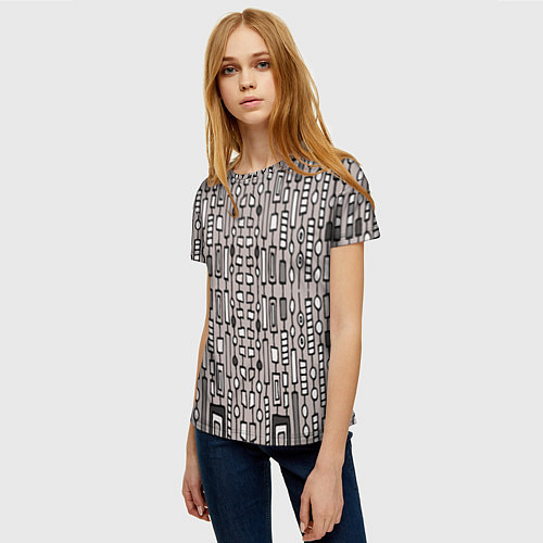 Женская футболка Полосатый геометрический узор Круги, квадраты, лин / 3D-принт – фото 3