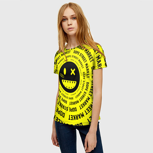 Женская футболка Счастливый Смайлик Yellow Dope Street Market / 3D-принт – фото 3