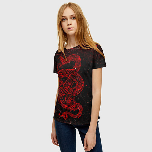 Женская футболка Красная Змея Red Snake Глитч / 3D-принт – фото 3