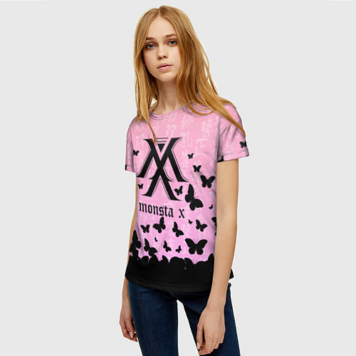 Женская футболка MONSTA X БАБОЧКИ / 3D-принт – фото 3