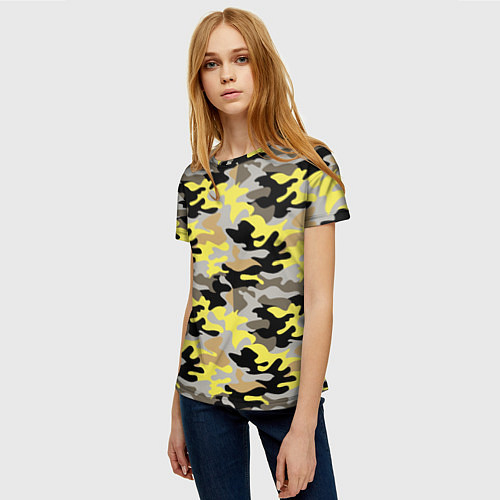 Женская футболка Желтый, Черный, Серый, Модный камуфляж / 3D-принт – фото 3