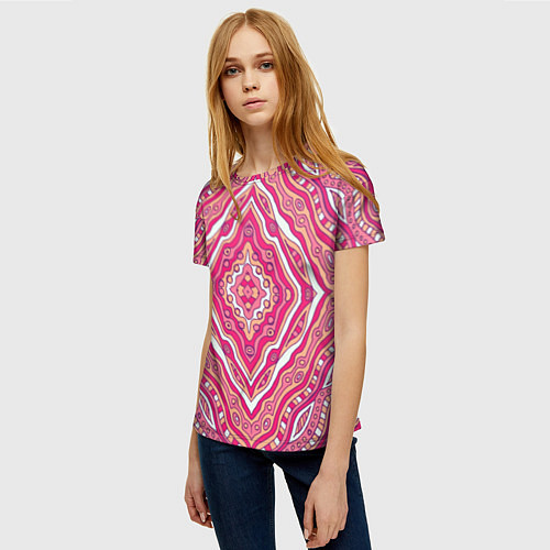 Женская футболка Абстракция Узор розового цвета / 3D-принт – фото 3