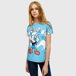 Футболка женская Cuphead синяя чашечка, цвет: 3D-принт — фото 2