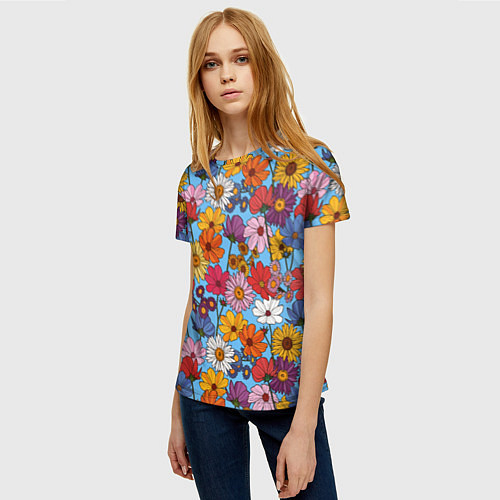 Женская футболка Ромашки-лютики / 3D-принт – фото 3