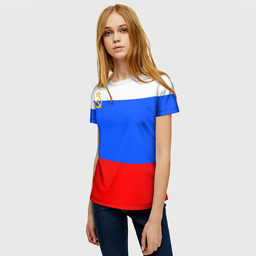 Женская футболка Флаг России с серпом и молотом / 3D-принт – фото 3