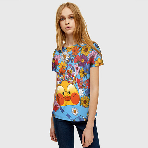 Женская футболка Лалафанфан на фоне полевых цветов / 3D-принт – фото 3