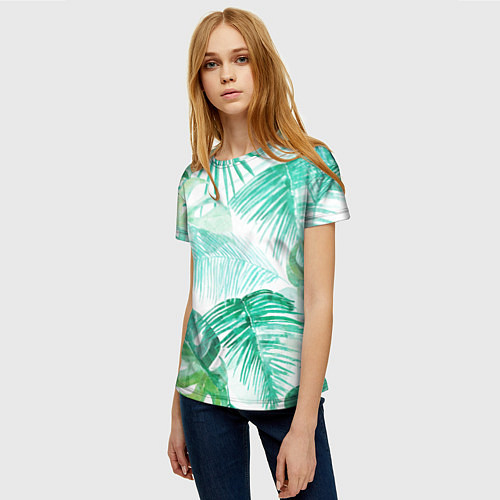 Женская футболка Цветы Тропическая Акварель / 3D-принт – фото 3