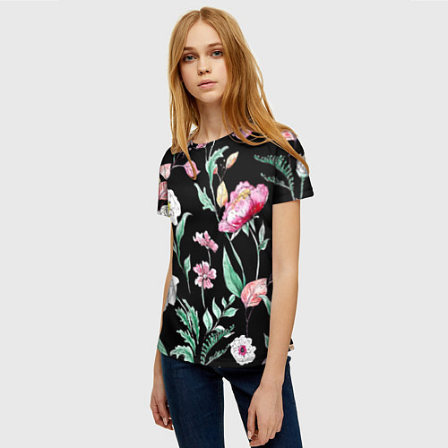 Женская футболка Цветы Нарисованные от Руки / 3D-принт – фото 3