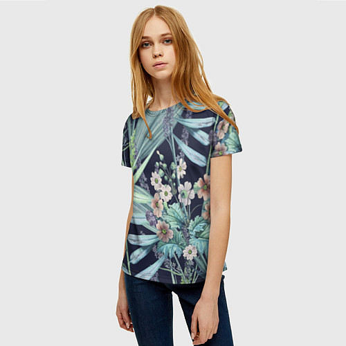 Женская футболка Цветы Синие Ботанические / 3D-принт – фото 3
