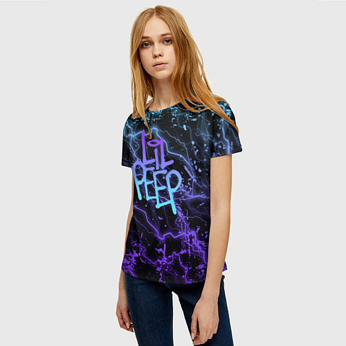 Женская футболка Lil peep neon молнии / 3D-принт – фото 3