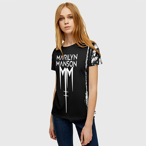 Женская футболка Marilyn manson rock n roll / 3D-принт – фото 3