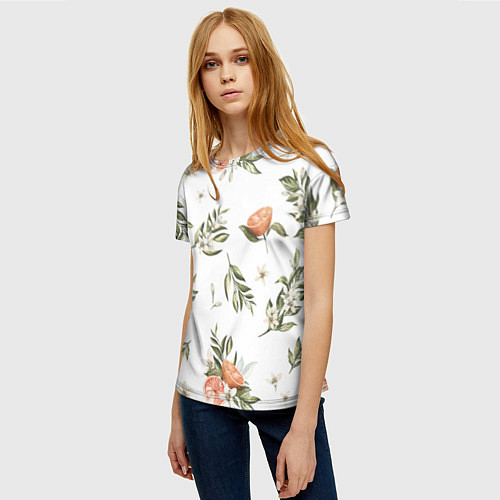 Женская футболка Цветы Цитрусовых Мандарин / 3D-принт – фото 3
