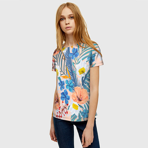 Женская футболка Цветы Яркие Тропические / 3D-принт – фото 3