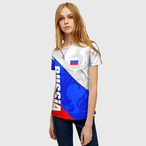 Женская футболка RUSSIA - SPORTWEAR - ТРИКОЛОР / 3D-принт – фото 3