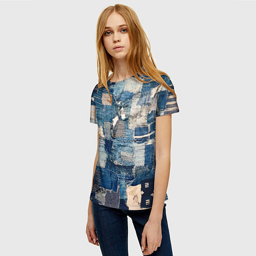 Женская футболка Patchwork Jeans Осень Зима 2023 / 3D-принт – фото 3
