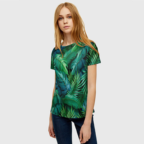 Женская футболка Green plants pattern / 3D-принт – фото 3