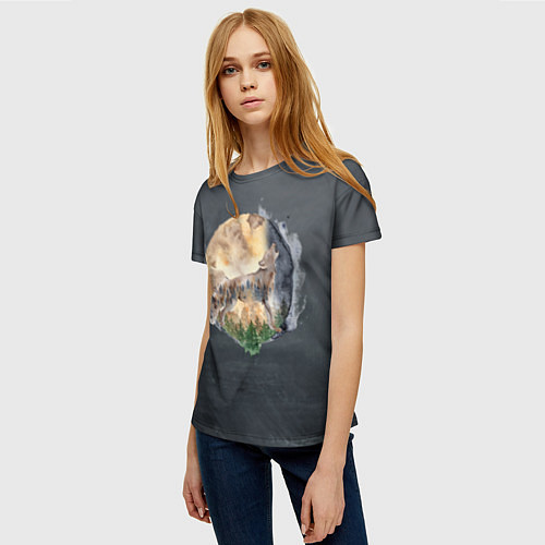 Женская футболка Волк на фоне луны / 3D-принт – фото 3