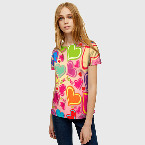Женская футболка ЛЮБОВНЫЕ СЕРДЕЧКИ LOVE HEARTS / 3D-принт – фото 3