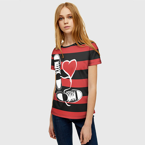 Женская футболка Кеды и полоски / 3D-принт – фото 3
