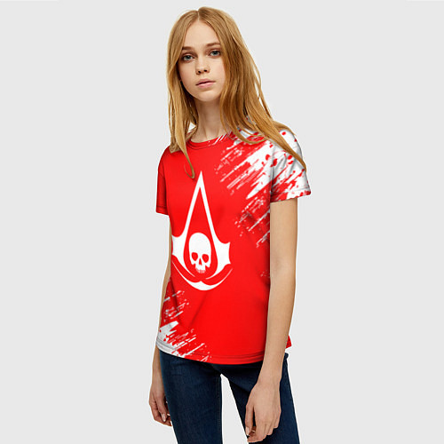 Женская футболка Assassins creed череп красные брызги / 3D-принт – фото 3