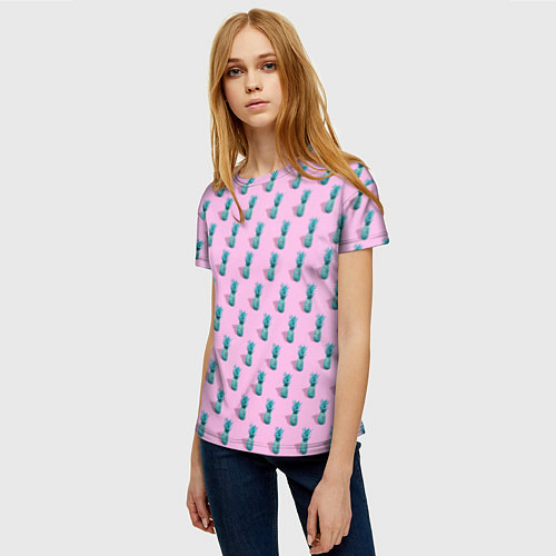 Женская футболка Неоновые ананасы / 3D-принт – фото 3