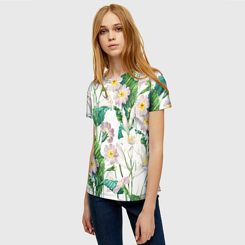 Женская футболка Цветы Лилии На Белом Фоне / 3D-принт – фото 3