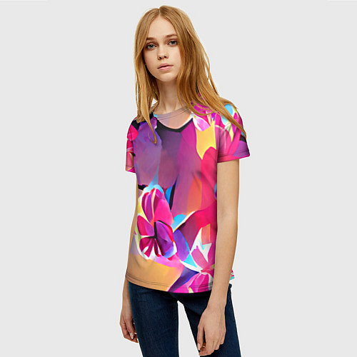 Женская футболка Тропические краски Цветы / 3D-принт – фото 3
