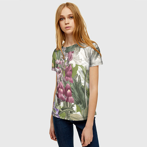 Женская футболка Цветы Ностальгический Весенний Узор / 3D-принт – фото 3