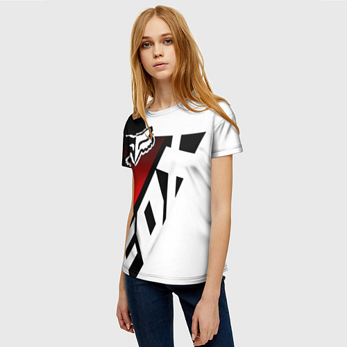 Женская футболка FOX RACING - ФОКС ЧЕРНЫЙ И БЕЛЫЙ / 3D-принт – фото 3