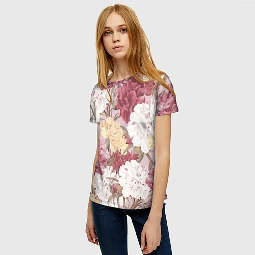 Женская футболка Цветы Восхитительный Летний Букет Пион / 3D-принт – фото 3