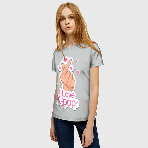 Женская футболка Я люблю K-pop - жест Хани / 3D-принт – фото 3