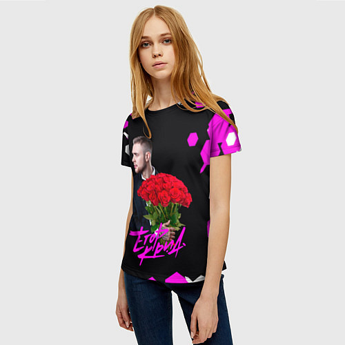 Женская футболка Егор крид С букетом роз / 3D-принт – фото 3