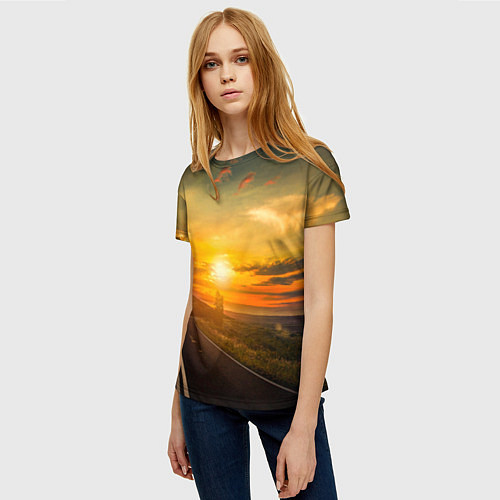 Женская футболка Закат у океана / 3D-принт – фото 3