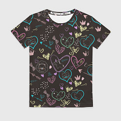 Женская футболка Паттерн милые животные и сердечки
