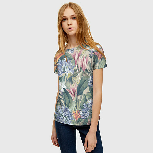 Женская футболка Цветы Лилии и Агапантус / 3D-принт – фото 3