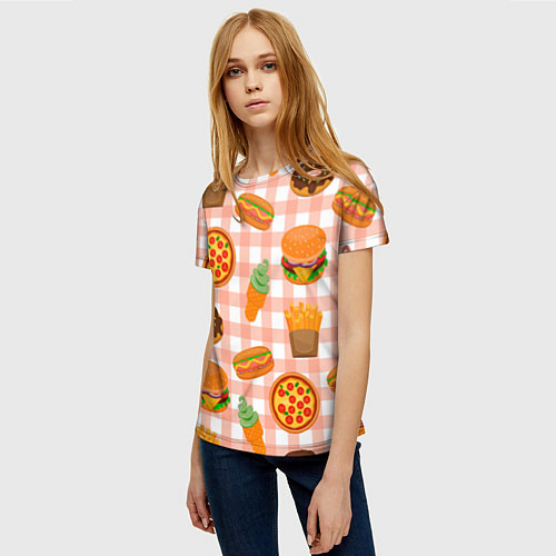 Женская футболка PIZZA DONUT BURGER FRIES ICE CREAM pattern / 3D-принт – фото 3