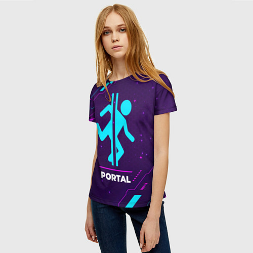 Женская футболка Символ Portal в неоновых цветах на темном фоне / 3D-принт – фото 3