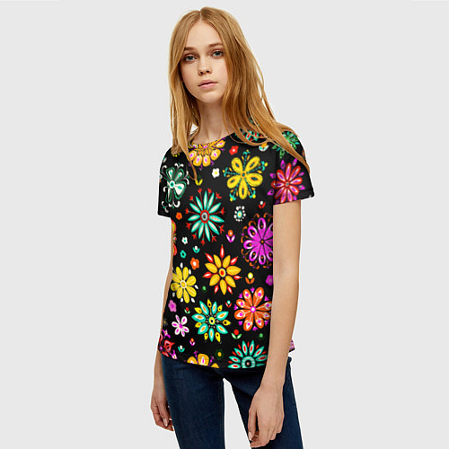 Женская футболка MULTICOLORED FLOWERS / 3D-принт – фото 3