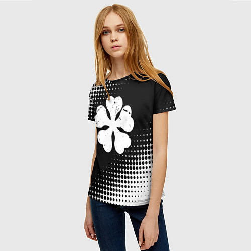 Женская футболка Белый логотип Черный клевер на черном / 3D-принт – фото 3
