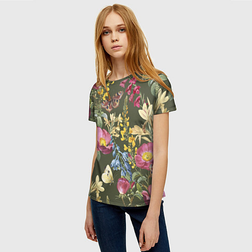 Женская футболка Цветы Винтажные / 3D-принт – фото 3