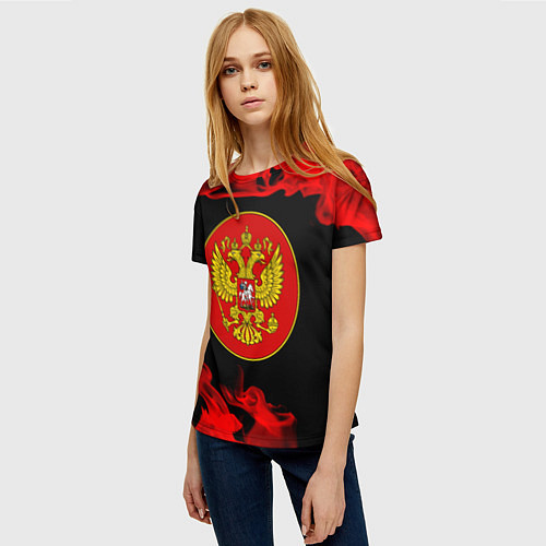 Женская футболка RUSSIA - ГЕРБ - Пламя / 3D-принт – фото 3