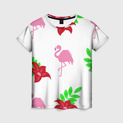 Футболка женская Розовый фламинго с цветами, цвет: 3D-принт