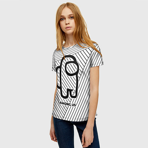 Женская футболка Символ Among Us на светлом фоне с полосами / 3D-принт – фото 3