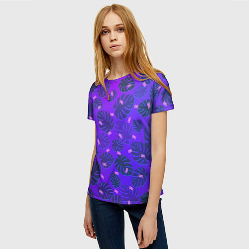 Женская футболка Неоновый Chill и пальмовые листья / 3D-принт – фото 3