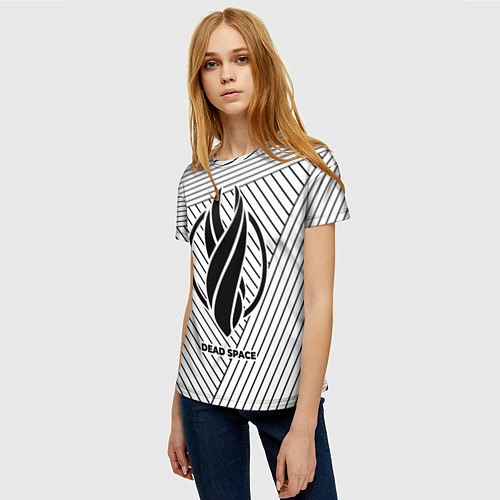Женская футболка Символ Dead Space на светлом фоне с полосами / 3D-принт – фото 3