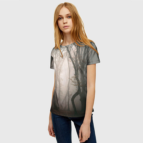 Женская футболка Лес Туман / 3D-принт – фото 3