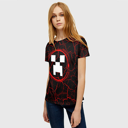 Женская футболка Символ Minecraft и краска вокруг на темном фоне / 3D-принт – фото 3