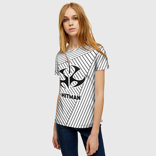 Женская футболка Символ Hitman на светлом фоне с полосами / 3D-принт – фото 3